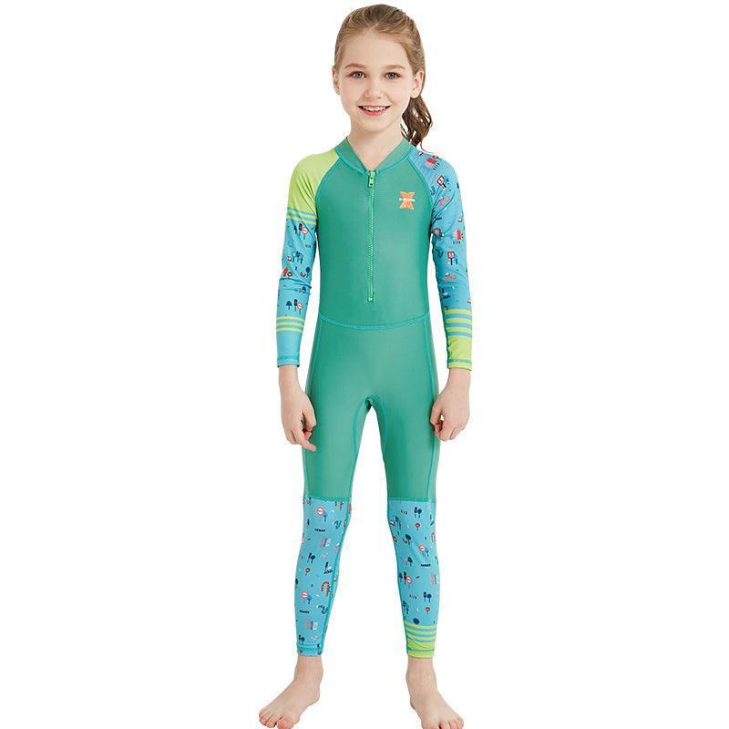 Children's quick - drying diving suit girls boys conjoined long - sleeved snorkeling suit swimwear size children's swimwear sunscreen swimsuit - Amazitshop