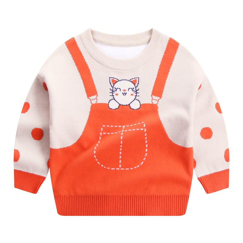 Children's Sweater Strap Cat Cotton Double Layer Warm - Amazitshop