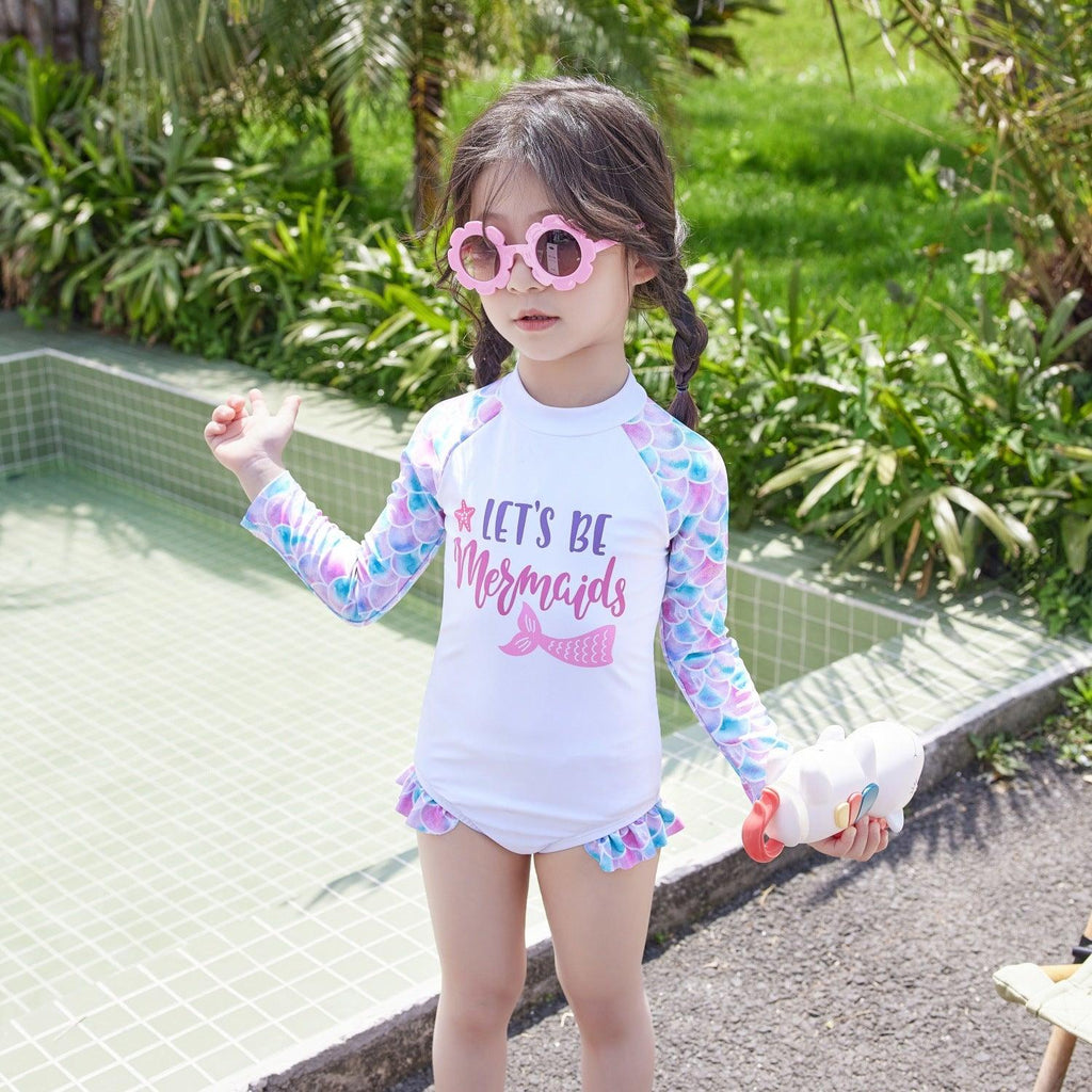 Children's Swimsuit New Cute One - piece Long Sleeves Sunscreen Swimwear - Amazitshop