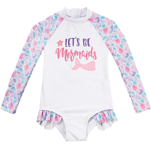 Children's Swimsuit New Cute One - piece Long Sleeves Sunscreen Swimwear - Amazitshop