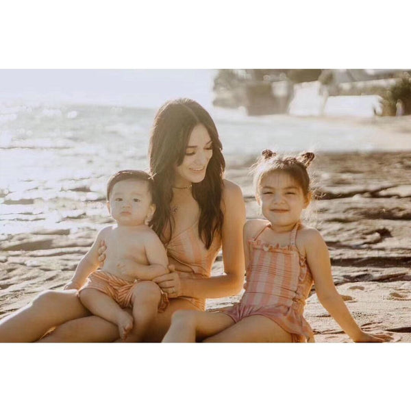 Children's Swimwear Ins Explosion Models Girls Siamese Striped Princess Wind Lace Swimsuit - Amazitshop