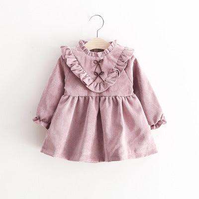 Children's wear 2021 spring new V - neck corduroy girls dresses - Amazitshop