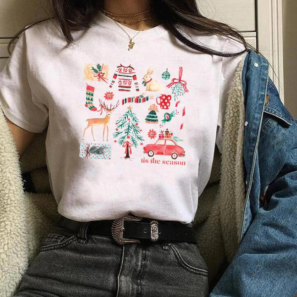 Christmas Fashion Printed Short Sleeve Tops For Men And Women - Amazitshop