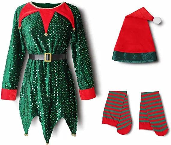 Christmas Kids Clothes Cute Sequin Elf Costumes - Amazitshop