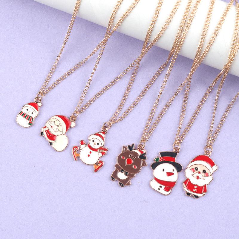 Christmas Necklace Cute Cartoon Santa Claus Snowman Elk Pendant Necklace Xmas New Year Festival Ear Jewelry Gifts - Amazitshop
