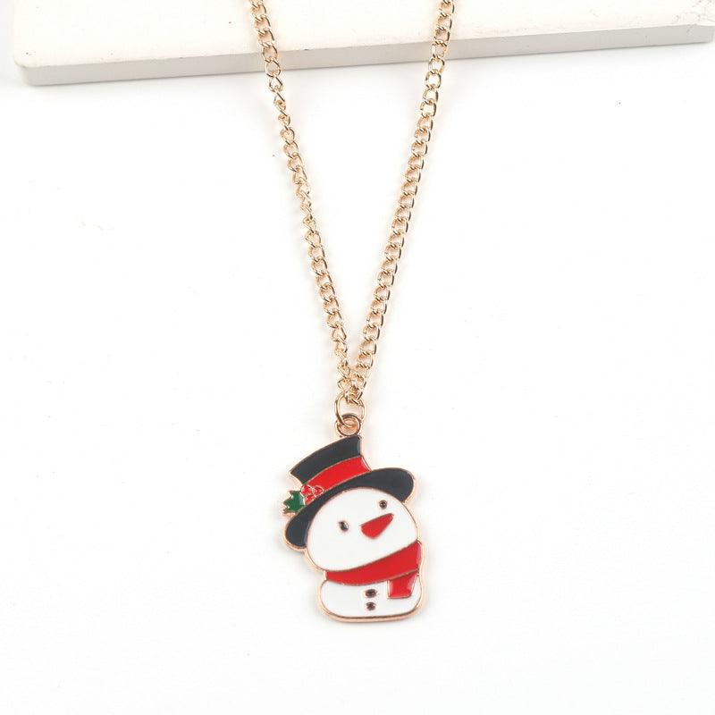 Christmas Necklace Cute Cartoon Santa Claus Snowman Elk Pendant Necklace Xmas New Year Festival Ear Jewelry Gifts - Amazitshop