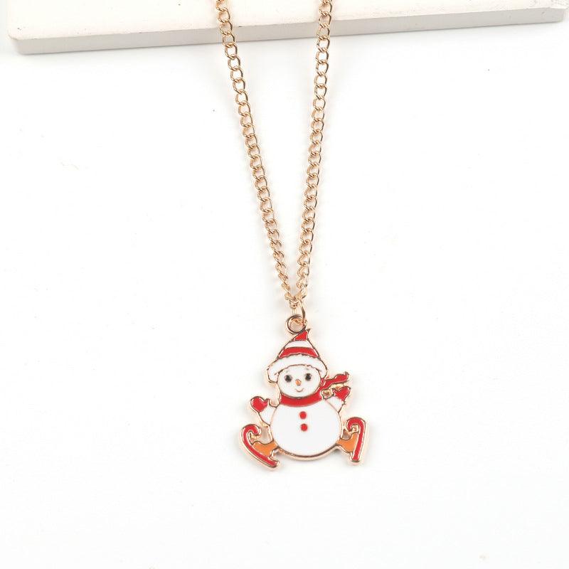 Christmas Necklace Cute Cartoon Santa Claus Snowman Elk Pendant Necklace Xmas New Year Festival Ear Jewelry Gifts - Amazitshop