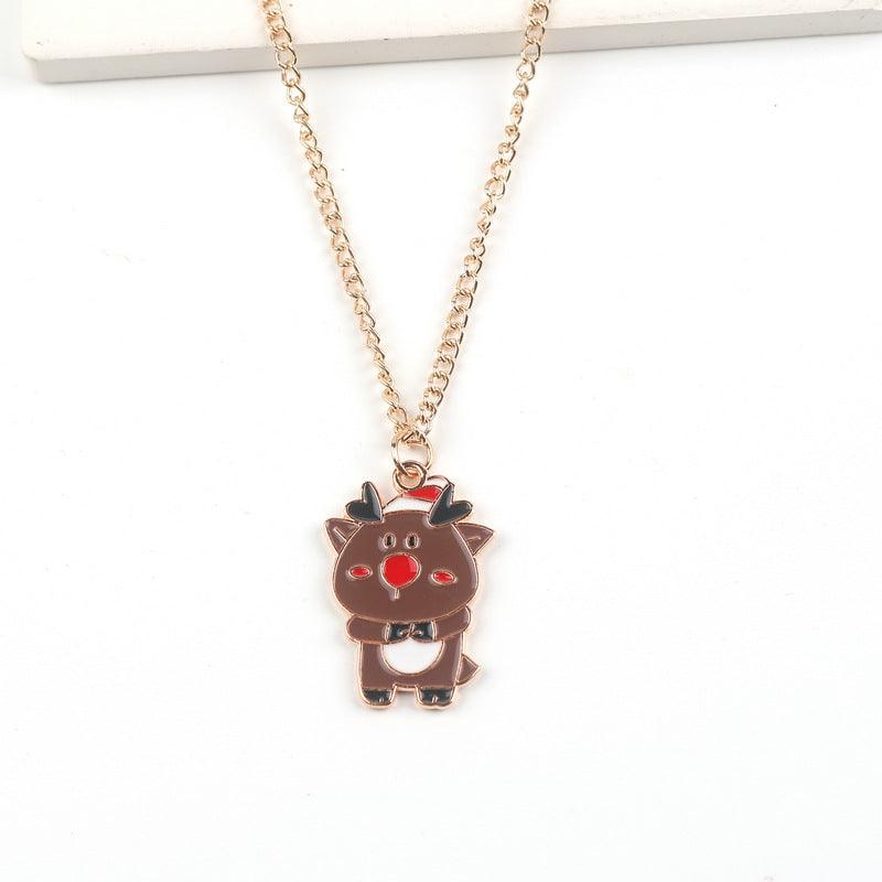 Christmas Necklace Cute Cartoon Santa Claus Snowman Elk Pendant Necklace Xmas New Year Festival Ear Jewelry Gifts - Amazitshop