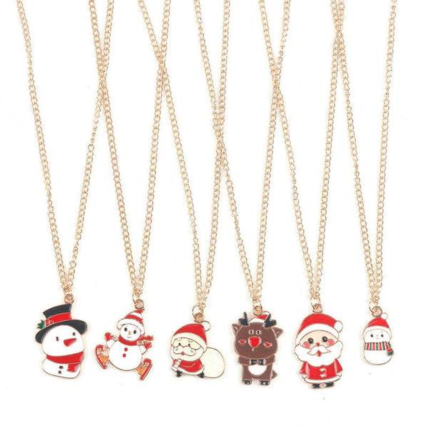Christmas Necklace Cute Cartoon Santa Claus Snowman Elk Pendant Necklace Xmas New Year Festival Ear Jewelry Gifts - Amazitshop