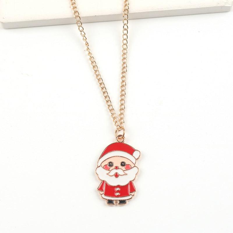 Christmas Necklace Cute Cartoon Santa Claus Snowman Elk Pendant Necklace Xmas New Year Festival Ear Jewelry Gifts - Amazitshop