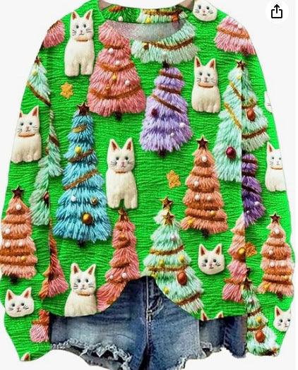 Christmas Printed Raglan Long Sleeve Women's Sweater Casual - Amazitshop