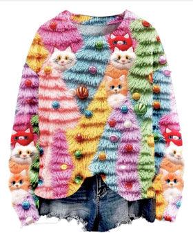 Christmas Printed Raglan Long Sleeve Women's Sweater Casual - Amazitshop