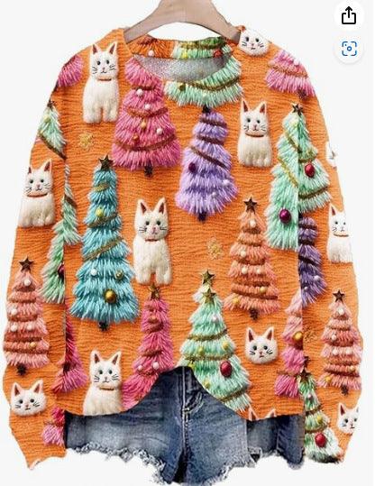 Christmas Printed Raglan Long Sleeve Women's Sweater Casual - Amazitshop