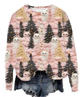 Christmas Printed Raglan Long Sleeve Women's Sweater Casual - Amazitshop