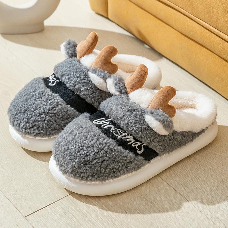 Christmas Shoes Winter Home Slippers Elk Soft Cozy Bedroom Slipper Slip On House Shoes - Amazitshop