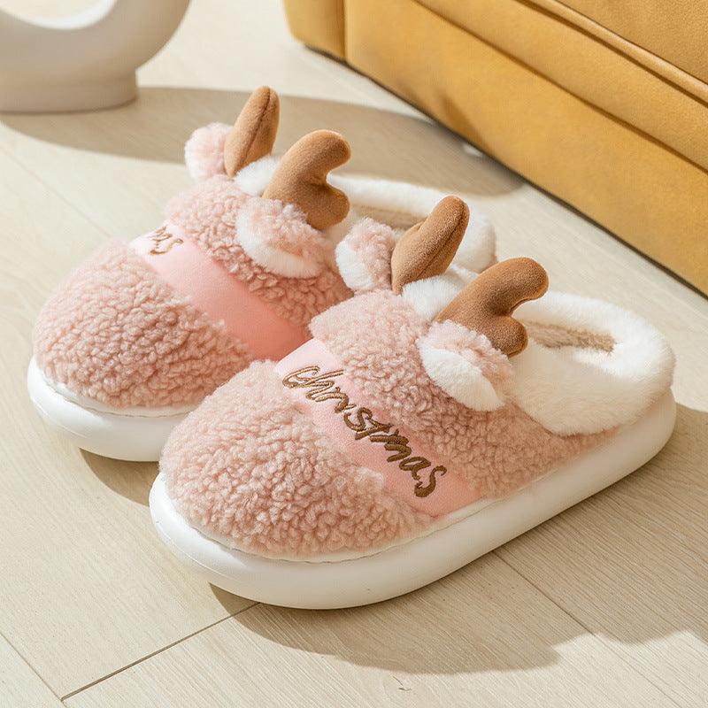 Christmas Shoes Winter Home Slippers Elk Soft Cozy Bedroom Slipper Slip On House Shoes - Amazitshop
