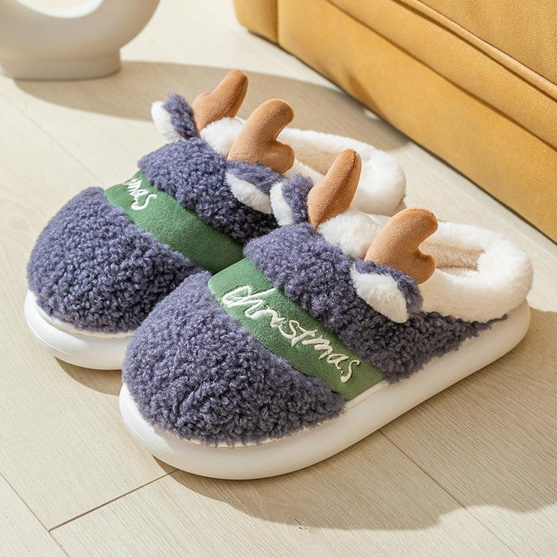 Christmas Shoes Winter Home Slippers Elk Soft Cozy Bedroom Slipper Slip On House Shoes - Amazitshop