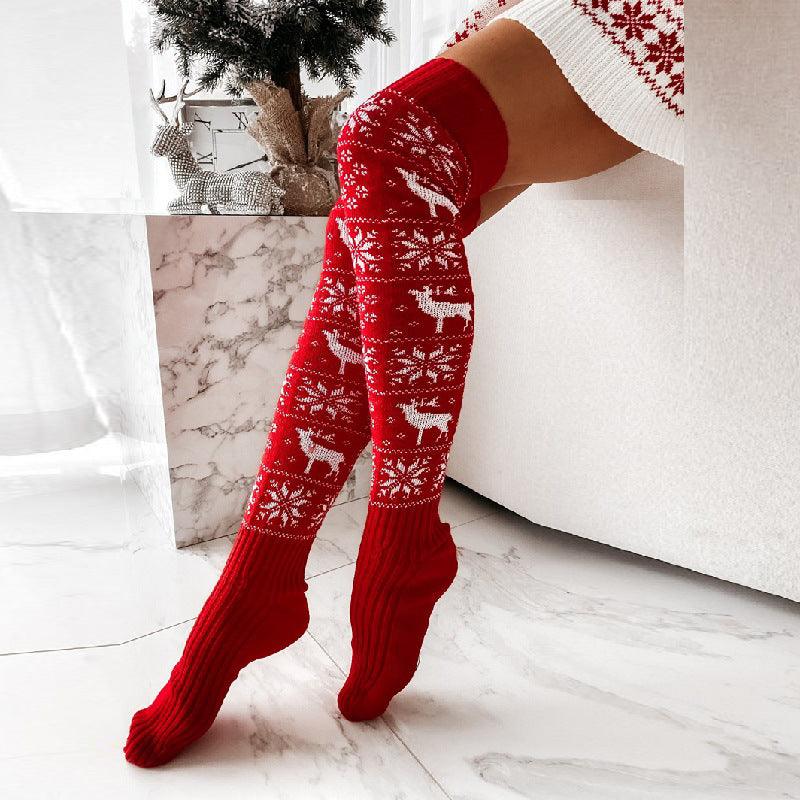 Christmas Snowflake Elk Long Knitted Socks Winter For Women - Amazitshop