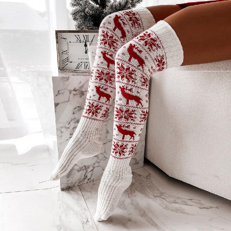Christmas Snowflake Elk Long Knitted Socks Winter For Women - Amazitshop
