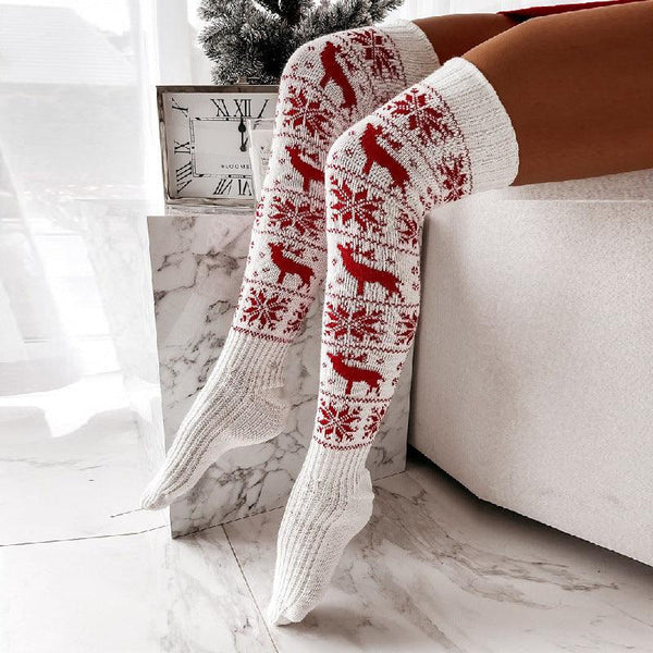 Christmas Snowflake Elk Long Knitted Socks Winter For Women - Amazitshop
