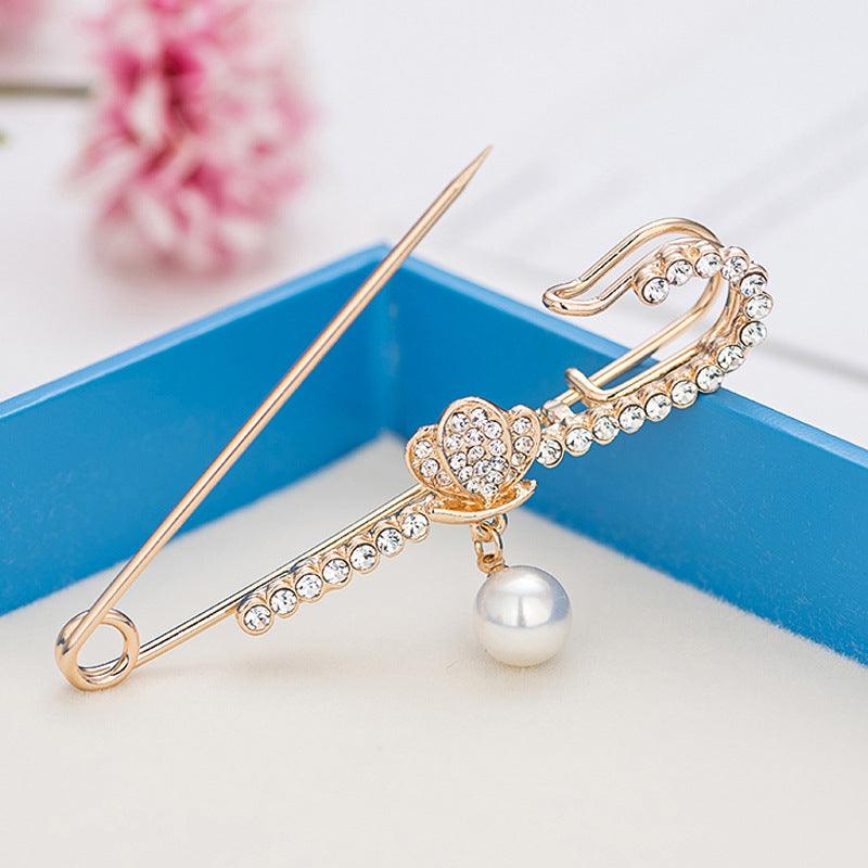Clothing Accessories Pearl Crystal Metal Big Brooch - Amazitshop