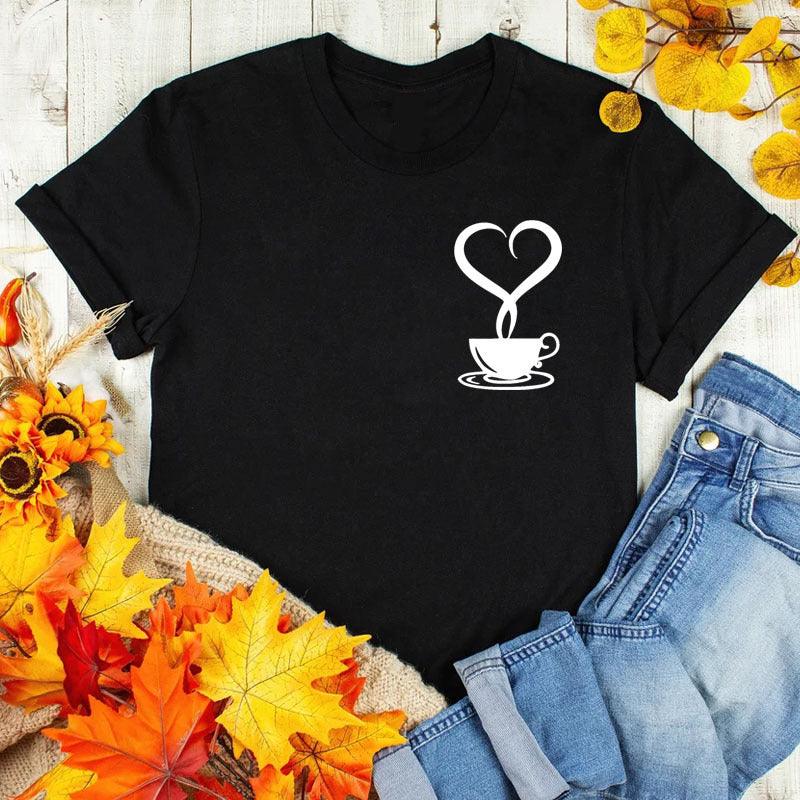 Coffee Love Casual Graphic Short Sleeve T-Shirt - Amazitshop
