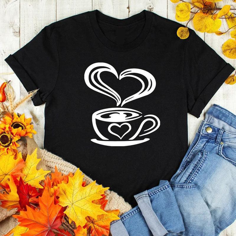 Coffee Love Casual Graphic Short Sleeve T-Shirt - Amazitshop