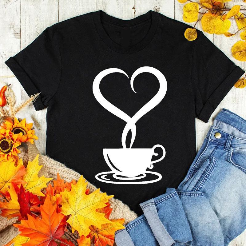 Coffee Love Casual Graphic Short Sleeve T-Shirt - Amazitshop