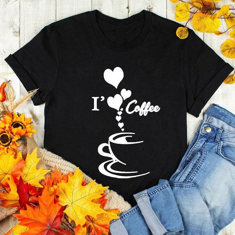 Coffee Love Casual Graphic Short Sleeve T-Shirt - Amazitshop