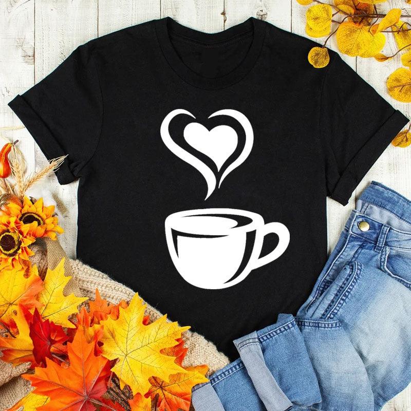 Coffee Love Casual Graphic Short Sleeve T-Shirt - Amazitshop