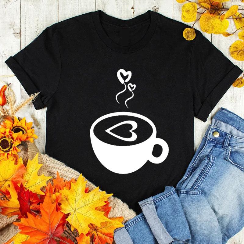 Coffee Love Casual Graphic Short Sleeve T-Shirt - Amazitshop