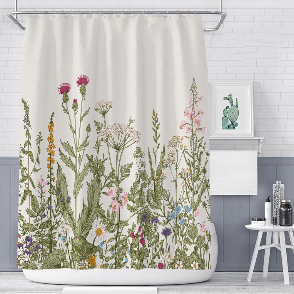 Color Floral Plant Shower Curtain Bathroom Curtain Polyester - Amazitshop