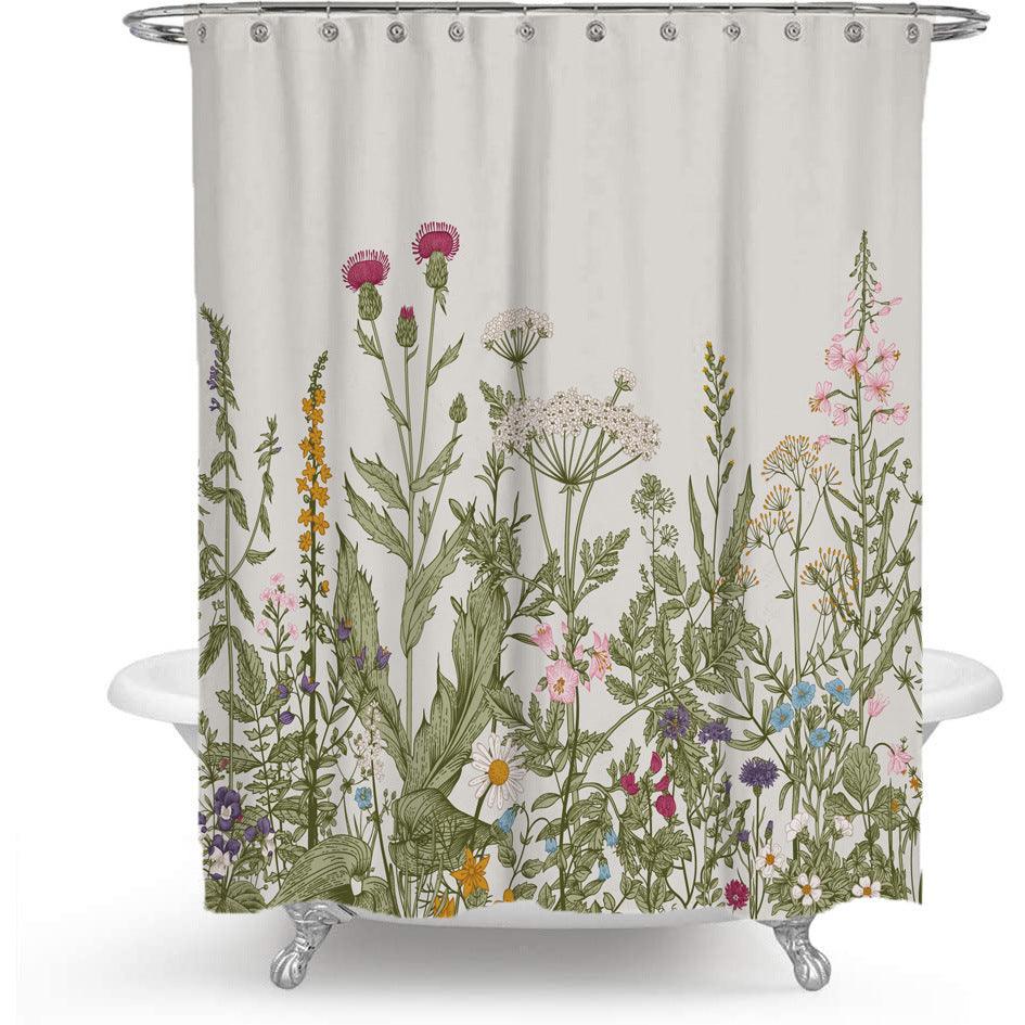 Color Floral Plant Shower Curtain Bathroom Curtain Polyester - Amazitshop