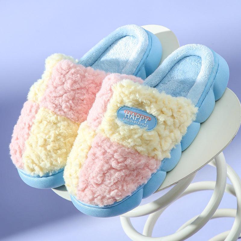 Color - matching Home Slippers Winter EVA Thick - soled Warm Plush Cotton Slippers Women Men Indoor Anti Slip House Shoes - Amazitshop