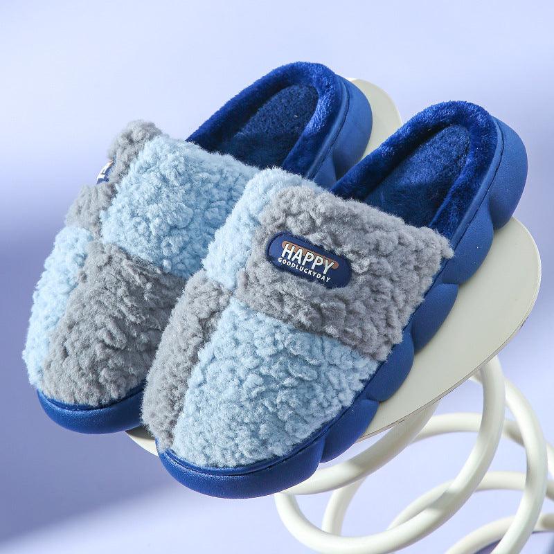 Color - matching Home Slippers Winter EVA Thick - soled Warm Plush Cotton Slippers Women Men Indoor Anti Slip House Shoes - Amazitshop