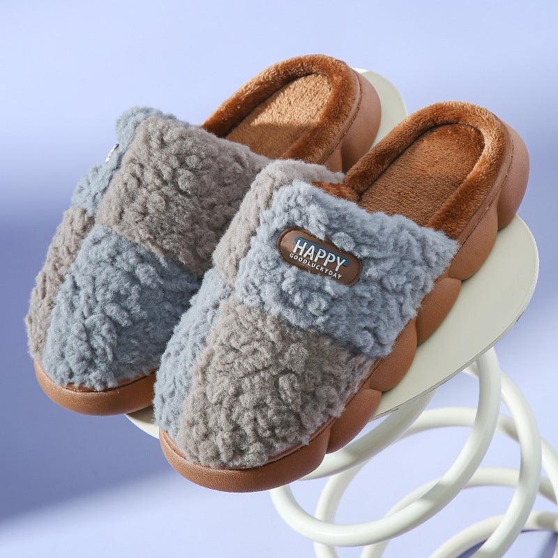 Color - matching Home Slippers Winter EVA Thick - soled Warm Plush Cotton Slippers Women Men Indoor Anti Slip House Shoes - Amazitshop