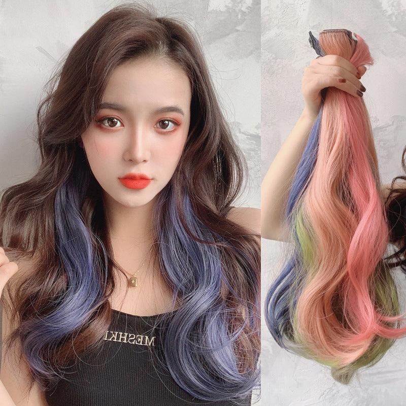Color Wigs Female Long Hair Highlighting Gradient Invisible Curly Hair - Amazitshop
