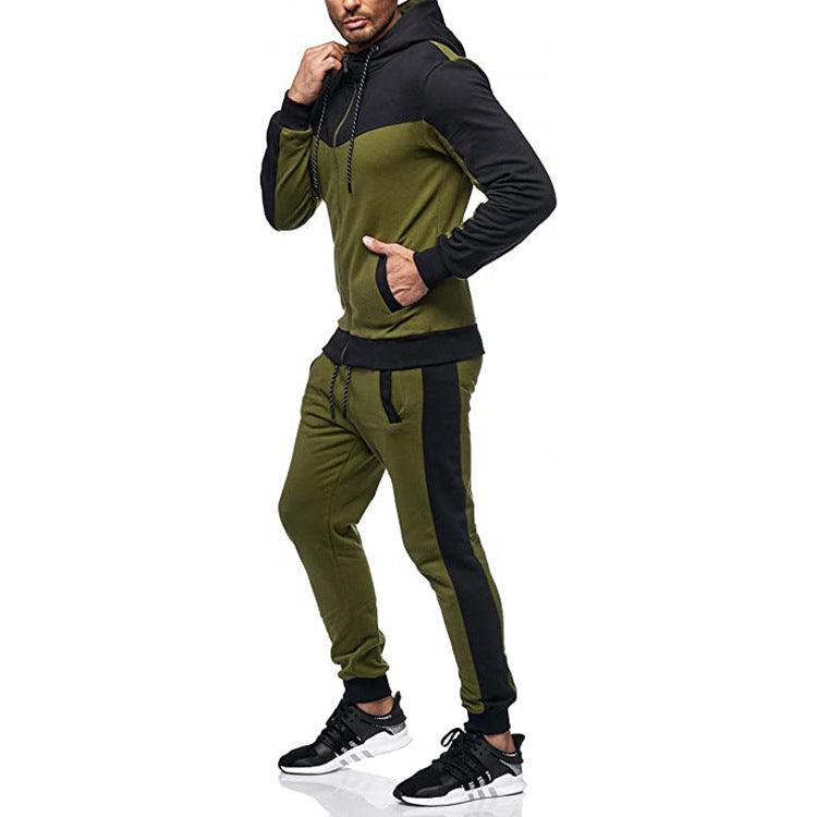 Colorblock Casual Sports Cardigan Suit - Amazitshop