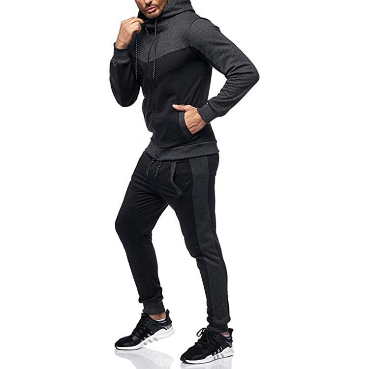 Colorblock Casual Sports Cardigan Suit - Amazitshop