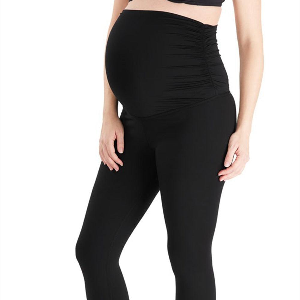 Colored Cotton Waist Folds Maternity Leggings - Amazitshop
