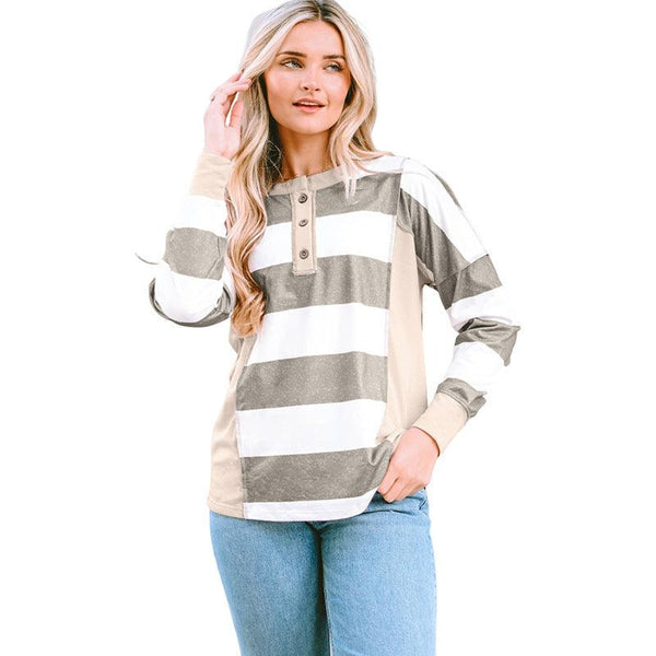 Colored Pullover Loose Casual Striped Printed Long Sleeves Women - Amazitshop