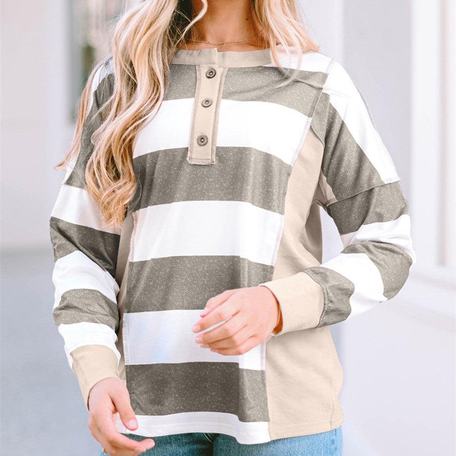 Colored Pullover Loose Casual Striped Printed Long Sleeves Women - Amazitshop