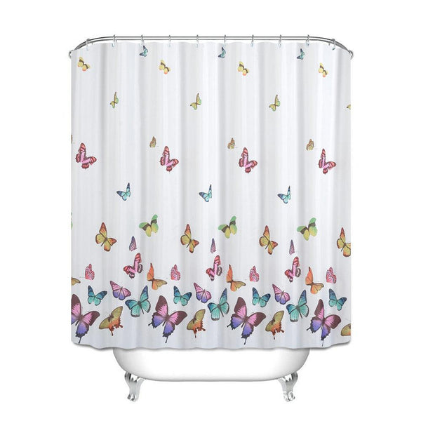 Colorful Butterfly Polyester Waterproof Printing Shower Curtain Home Bathroom Curtain Shower Partition Curtain With 12C Ring Set - Amazitshop