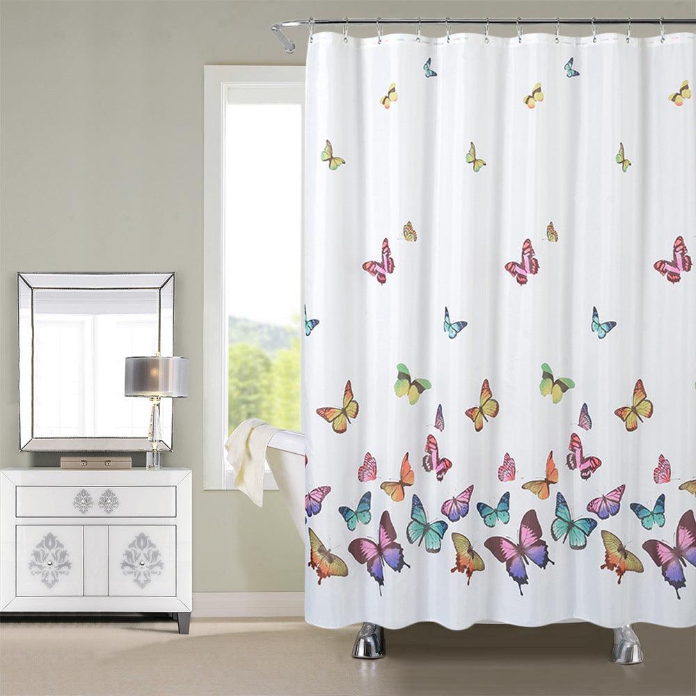 Colorful Butterfly Polyester Waterproof Printing Shower Curtain Home Bathroom Curtain Shower Partition Curtain With 12C Ring Set - Amazitshop