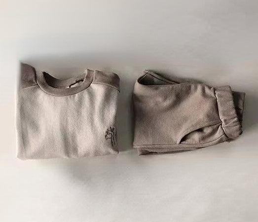 Contrast Color Long Sleeve Boys And Girls Embroidered Animal Sweatshirts Two - Piece Set - Amazitshop