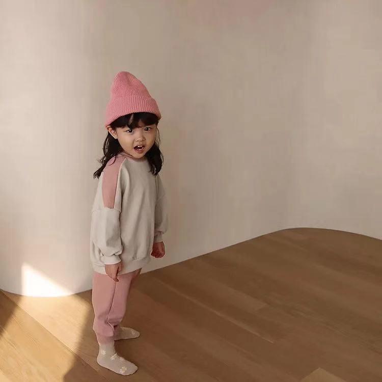 Contrast Color Long Sleeve Boys And Girls Embroidered Animal Sweatshirts Two - Piece Set - Amazitshop