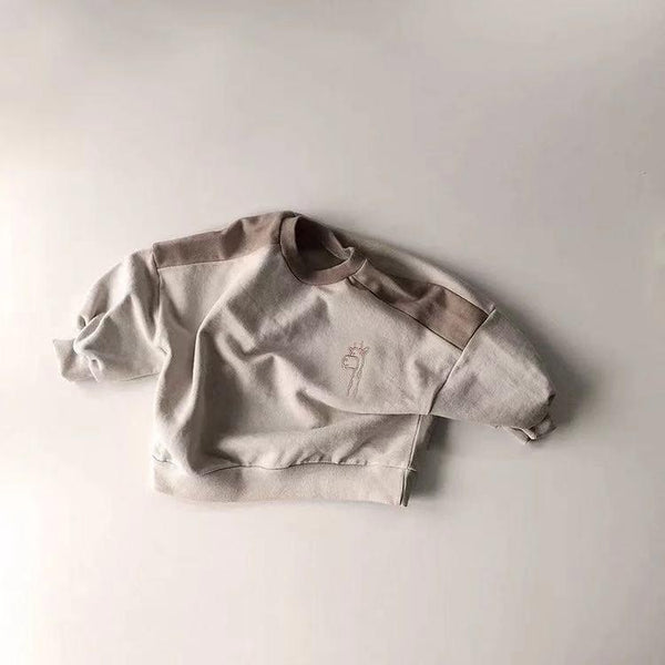 Contrast Color Long Sleeve Boys And Girls Embroidered Animal Sweatshirts Two - Piece Set - Amazitshop