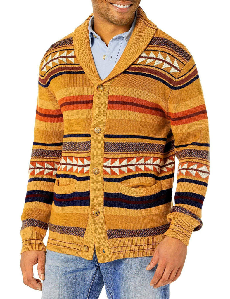 Contrasting Color Jacquard Knitted Cardigan Coat For Men - Amazitshop