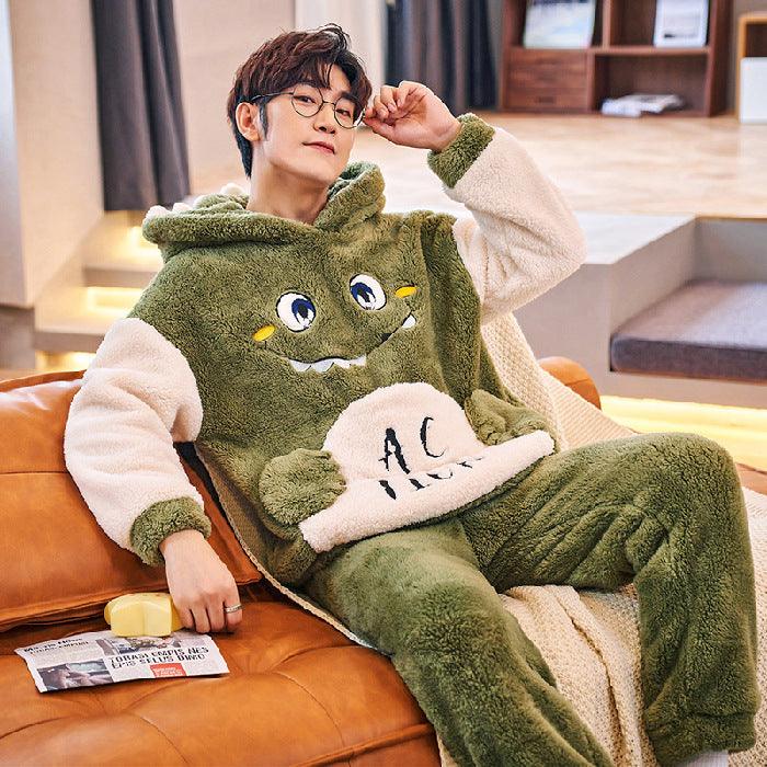 Coral Fleece Couple Pajamas Cute Flannel Loungewear - Amazitshop