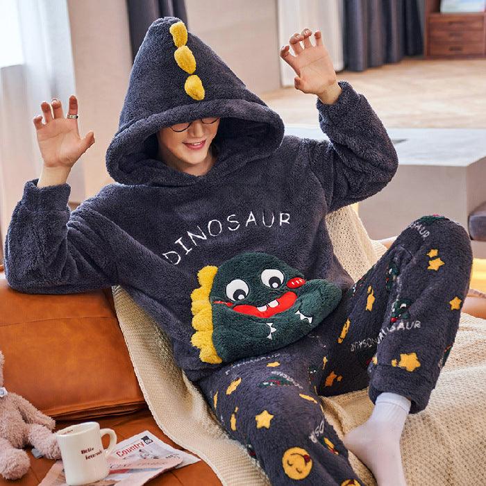 Coral Fleece Couple Pajamas Cute Flannel Loungewear - Amazitshop